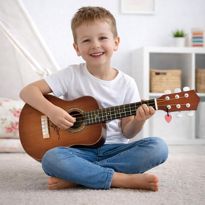 23" Acoustic Guitar, Kids 6 String Toy Guitar - Realistic Steel Strings - Beginner Practice First Musical Instrument for Children, Toddlers (Walnut)