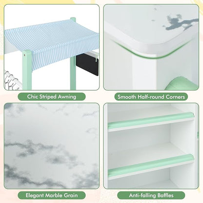 HONEY JOY Kids Kitchen Playset with Lights, Double Side Little Chef Play Kitchen for Toddler & Grocery Store, Cookware, Sink, Storage Cabinet, Wooden Pretend Play Toy Kitchen Cart with Wheels, Green