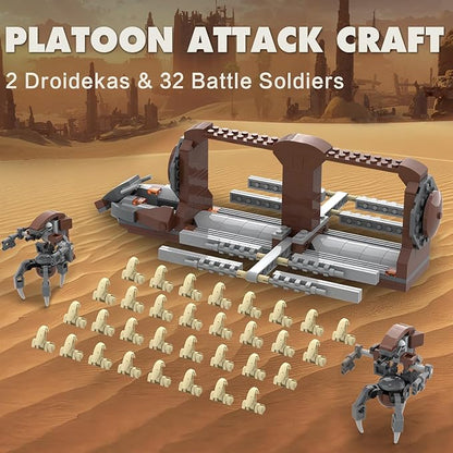 Battle Army Clone Platoon Attack Craft Building Set, 537 Pieces with 32 Battle Soldiers and 2 Droideka, Troop Carrier Building Toys Gift for Star Fans and Kids