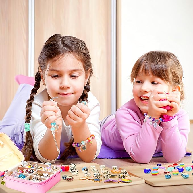 SUREHOME Charm Bracelet Making Kit, Jewelry Making Kit with Jewelry Box Arts and Crafts for Girls Ages 8-12 Personalized Birthday Christmas Gifts for 6-8 5 6 7 7+ 8+ 9 10 11 Year Old Girls -Initial J