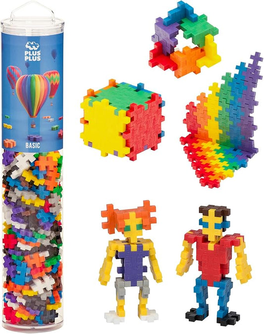 PLUS PLUS 240 Piece Interlocking Building Blocks for Kids, Open Ended Connecting Toys, STEM Bin Classroom Mini Manipulatives - Basic Mix Play Tube