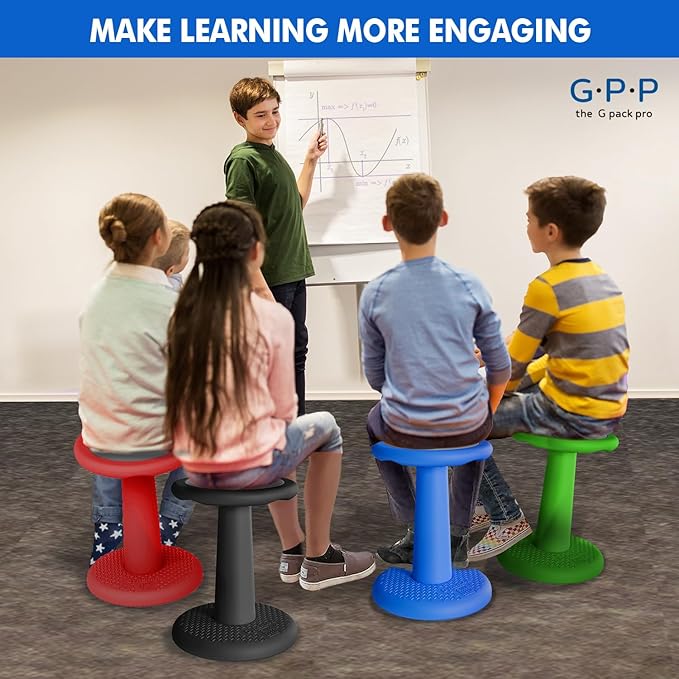 -Dynamic-, Kid Wobble Stool Pair, Wiggle Chair Flexible Seating for Preschool & Elementary Classroom, Improves Focus, Posture & ADHD/ADD-Blue 17.7 Hight' Stools Pack of 2
