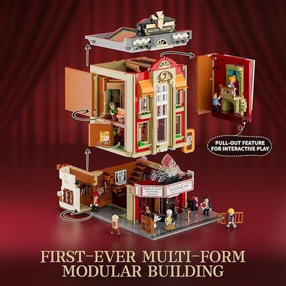 FUNWHOLE Balcony-Theatre Lighting Building-Bricks Set - City Town Creator House LED Light Multi-Form Modular Collectible Display Kit 2445 Pcs for Adults and Movie Lovers