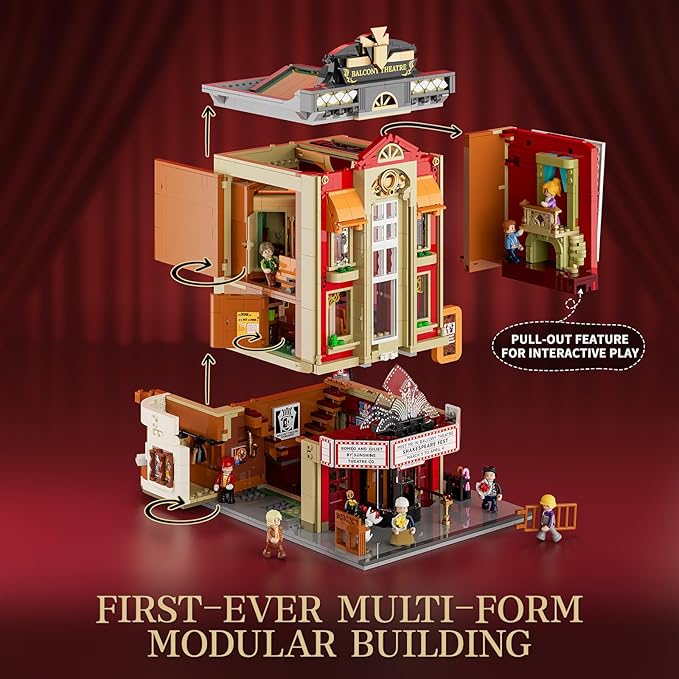FUNWHOLE Balcony-Theatre Lighting Building-Bricks Set - City Town Creator House LED Light Multi-Form Modular Collectible Display Kit 2445 Pcs for Adults and Movie Lovers
