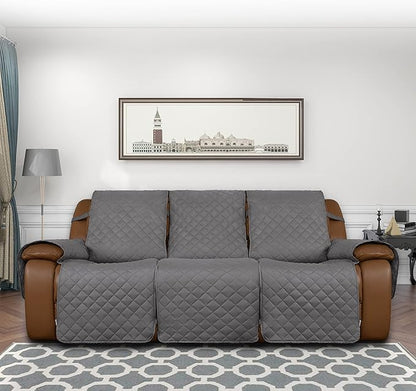 Easy-Going Recliner Sofa Cover, Reversible Couch Cover for 3 Seat Recliner, Split Sofa Cover for Each Seat, Furniture Protector with Elastic Straps for Dogs, Pets(3 Seater, Gray/Light Gray)