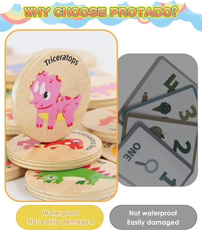 Wooden Match Memory Game for Kids, 24Pc Memory Matching Cards, Educational Memory Matching Game for Pre-Kindergarten Early Learning Development Kids-Dinosaur