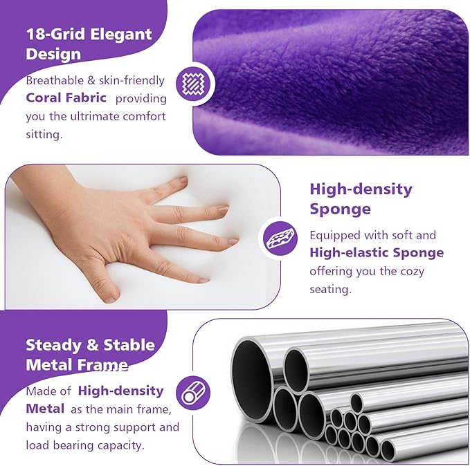 Folding Floor Chair 14-Position Cushioned Adjustable Floor Lazy Sofa Chair w/Breathable Cotton & Skin-Friendly Flannel for Adults & Kids Ideal for Reading Meditating, Purple