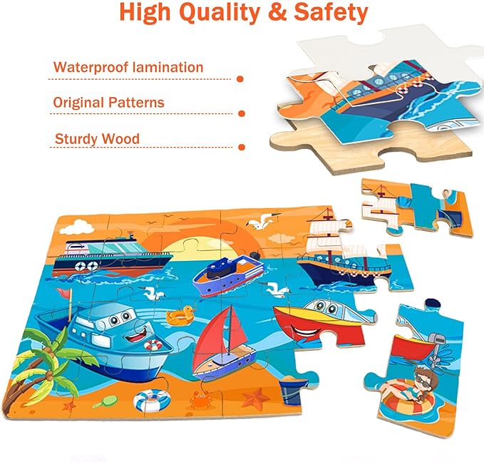 Puzzles for Kids Ages 4-6,24 Pieces Wooden Puzzles for Toddlers Ages 3-5 4-8 3 4 5 6 3-4 Year Olds.4 Pack Car Puzzle Set Children Jigsaw Puzzles for Boys and Girls Educational Learning Toys