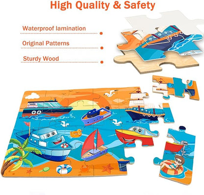 Puzzles for Kids Ages 4-6,24 Pieces Wooden Puzzles for Toddlers Ages 3-5 4-8 3 4 5 6 3-4 Year Olds.4 Pack Car Puzzle Set Children Jigsaw Puzzles for Boys and Girls Educational Learning Toys