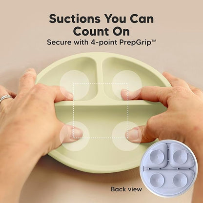 KeaBabies Suction Plates with Lids for Baby - 3-Pack 100% Silicone Suction Plates for Baby, Kids,Toddler Plates,Divided Baby Plates with Suction,Lids, BPA-Free, Microwave, Dishwasher Safe (Rain)