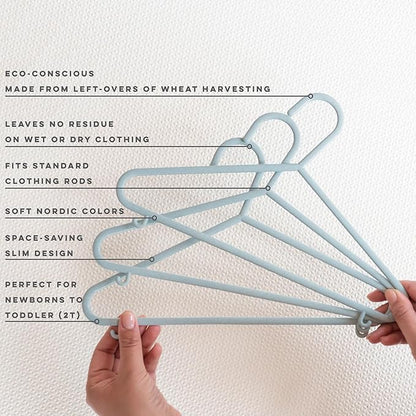 3 Sprouts Wheat Straw Plastic Hangers - 30-Pack Eco-Conscious Toddler Hangers for Child & Baby Clothes, Coats - Kid Closet Hangers Ideal for Small Girls, Boys, Children & Kids - Speckled Blue
