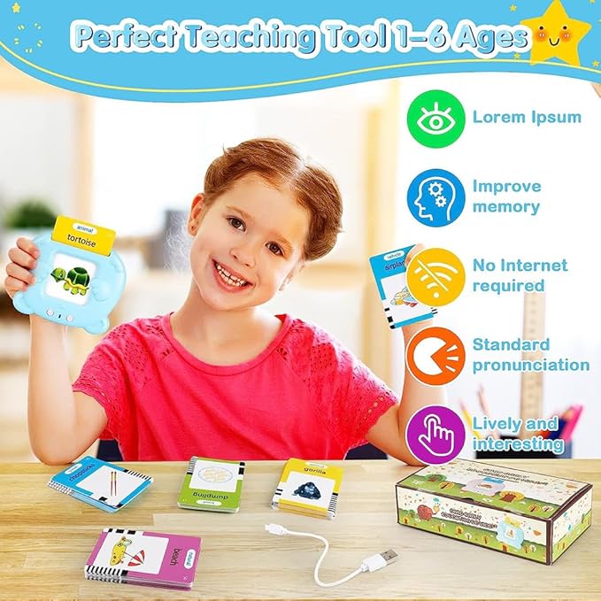 RT&BS Talking Flash Cards for Toddlers, Montessori Toys Flash Cards, Speech Therapy Toys, Gift for Kids Children, 224 Sight Words Blue