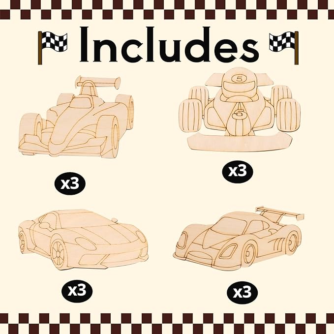GEECOZYLIFE Race Car Painting Party Favors - 12 PCS Race Car DIY Wood Crafts Kit with Bubble Wands - Birthday Supplies Classroom Rewards Gifts Bulk - Thank You for Coming Gifts