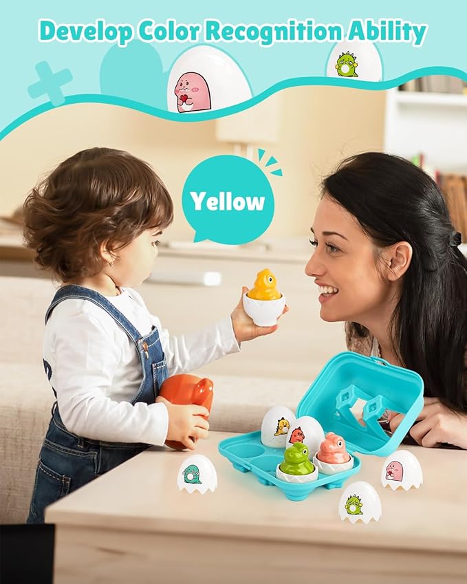 CPSYUB Dinosaur Toddler Matching Eggs Toys - Color Shape Sensory Sorting Toys for Toddler 1-3, Easter Montessori Learning Fine Motor Skills Travel Bingo Puzzle Games Birthday Gifts for Baby Boys Girls