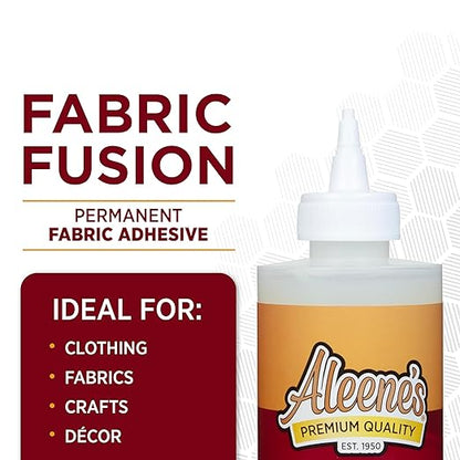 Aleene's Fabric Fusion Glue 8 fl oz, Permanent and Washable Adhesive, No-Sew Fabric Glue for Clothing, Denim, Polyester, Cotton, Flannel Materials, Dries Flexible