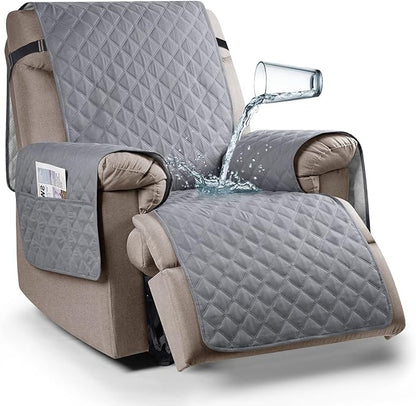 Ruaozz 100% Waterproof Recliner Chair Cover Non-Slip Reclining Cover for Recliner Chair Washable Chair Seat Cover with Elastic Straps for Kids, Dogs, Pets (Light Grey, 23'')