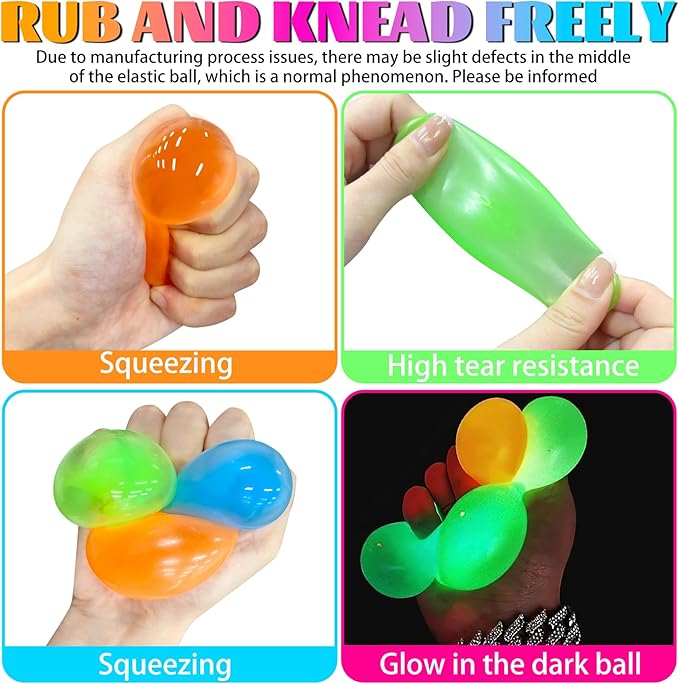 4Pcs Glow in The Dark Sensory Balls, Upgraded Glowing Sticky Balls Stick to The Ceiling, Stress Relief Sensory Ball Toys for Adults & Kids, Stocking Stuffers, Asmr Cool Stuff & Party Favors