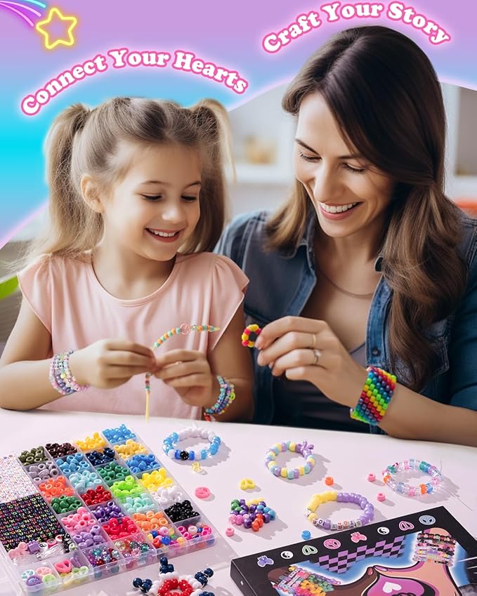 Deinduser Kandi Beads Kit, Pony Beads for Bracelet Making, Pony Beads Kit with Letter Beads, Peace Beads, Skull Beads, Heart Beads, Beads for Jewelry Making, Jewelry Making Kit for Adults&Kids