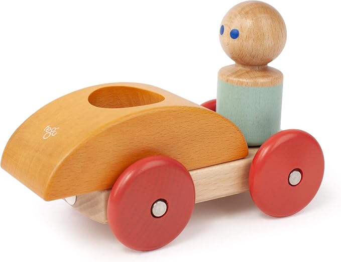 3 Piece Tegu Magnetic Racer Building Block Set, Orange