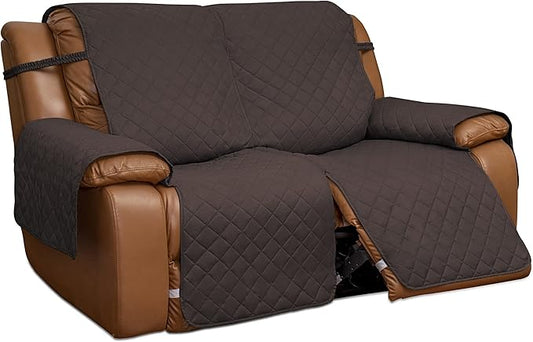 Easy-Going Loveseat Recliner Cover, Reversible Couch Cover for Double Recliner, Split Sofa Cover for Each Seat, Furniture Protector with Elastic Straps for Kids, Dogs, Pets(2 Seater, Chocolate/Beige)