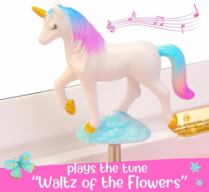 Unicorn Musical Jewelry Box for Girls - Unicorn Toys for Girls Age 4-6 - Kids Jewelry Box with Drawers - 9 x 5 x 9.3 in