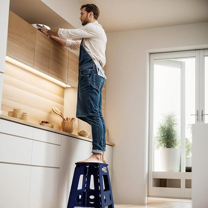 ACKO Folding Step Stool Foldable 17.5 Inch Stool 400 lbs Capacity,Plastic Stools for Adults and Kids,Collapsible Stool for Kitchen, Stepping Stool with Handle(Royal Blue)