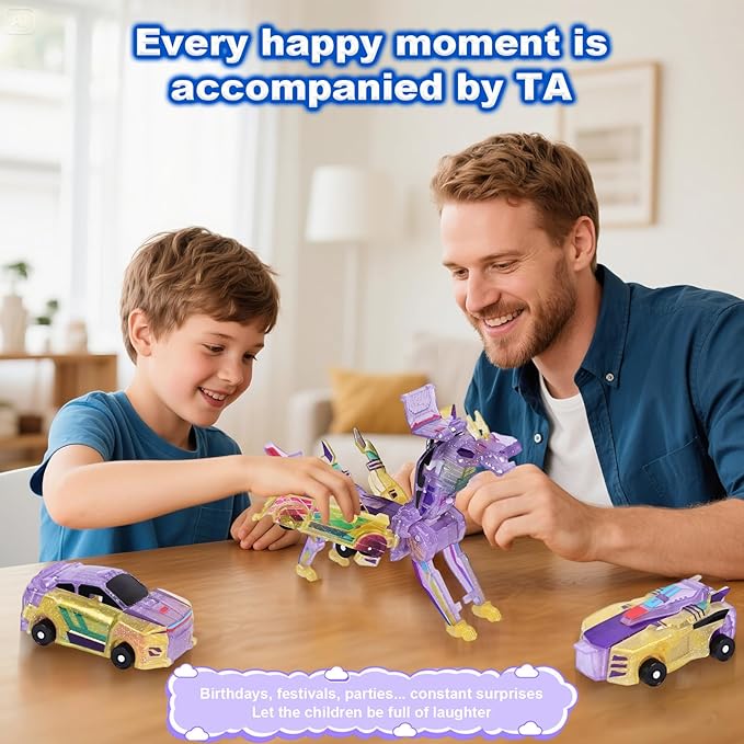 Aimery Collision Transforming Dinosaur Car Toy, 2 Magnetic Cars Convert into Dinosaur Toys,Dino Robot Toy, Boys Toys,Party Birthday for Kids (Yellow)