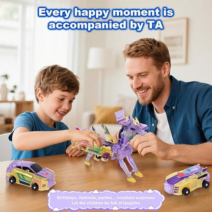 Aimery Collision Transforming Dinosaur Car Toy, 2 Magnetic Cars Convert into Dinosaur Toys,Dino Robot Toy, Boys Toys,Party Birthday for Kids (Yellow)
