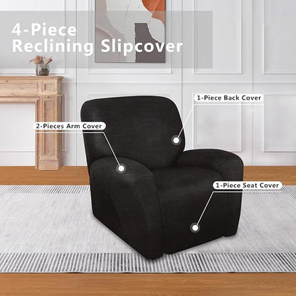 Like Leather Recliner Chair Covers, 4 Pieces Lazy Boy Recliner Cover That Stay in Place, Soft Stretch Leather Grain Covers for Recliner Covers for Large Recliner Slipcover(Dark Grey)