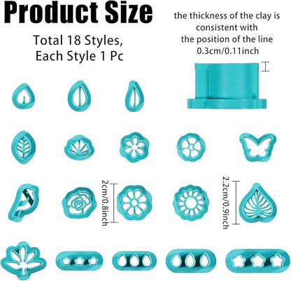 ORIGACH 18 Pcs Spring Polymer Clay Cutters，Floral & Leaf Design Clay Cutters for Polymer Clay Jewelry Earrings with a Clear Storage Box