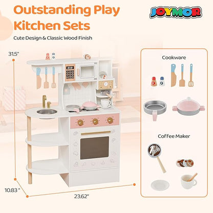JOYMOR Kids Play Kitchen Sets, Toddler Kitchen w/Kitchen Sink & Ample Play Kitchen Accessories, Ideal for Creative Pretend Play for Children 3-10 (Cream&Gold)