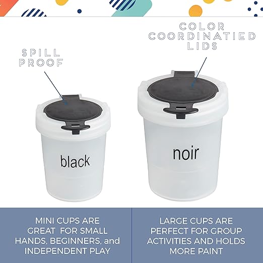 ECR4Kids Large Trilingual Paint Cups and Brushes, Art Set, Assorted, 13-Piece