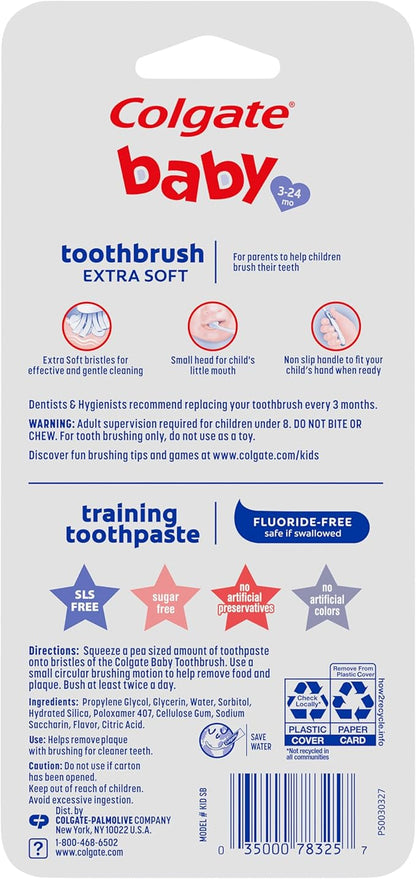 Colgate Baby Training Toothpaste and Toothbrush Kit, Mild Fruit Flavor Set for Ages 3-24 Months