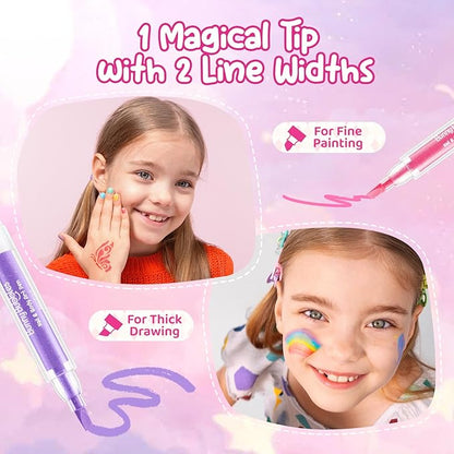 Kids Makeup Sets for Girls Nail & Body Art Pens Kits, 27Pcs Washable Temporary Tattoo Pen Sets, Cosmetic Party,Girls Makeup Kits for Ages 3-12 Years,Ideal Winter Gift & Creative Toys