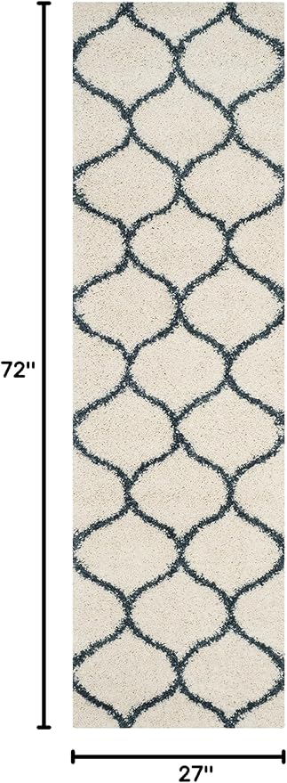 SAFAVIEH Hudson Shag Collection Runner Rug - 2'3" x 6', Ivory & Slate Blue, Trellis Design, Non-Shedding & Easy Care, 2-inch Thick Ideal for High Traffic Areas in Living Room, Bedroom (SGH280T)