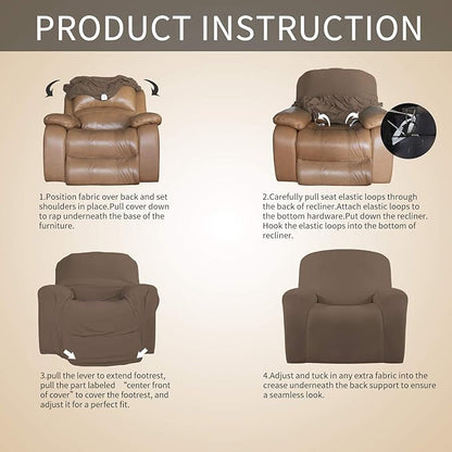 Easy-Going Oversized Recliner Stretch Sofa Slipcover Sofa Cover 1 Piece Furniture Protector Couch Soft with Elastic Bottom Kids,Polyester Spandex Jacquard Fabric Small Checks(Oversize Recliner,Brown)