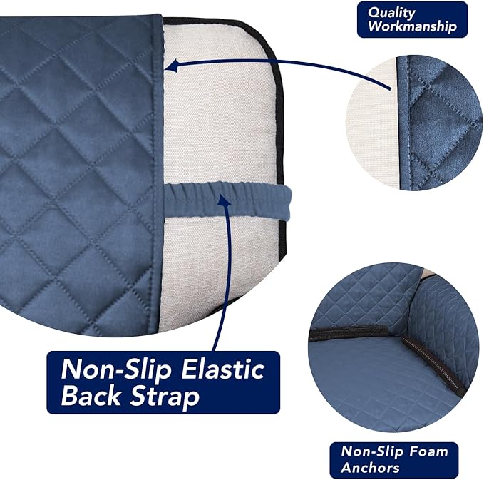 PureFit Reversible Quilted Sofa Cover, Water Resistant Slipcover Furniture Protector, Washable Couch Cover with Non Slip and Elastic Straps for Kids, Dogs, Pets (Oversized Chair, Dark Blue/Light Blue)