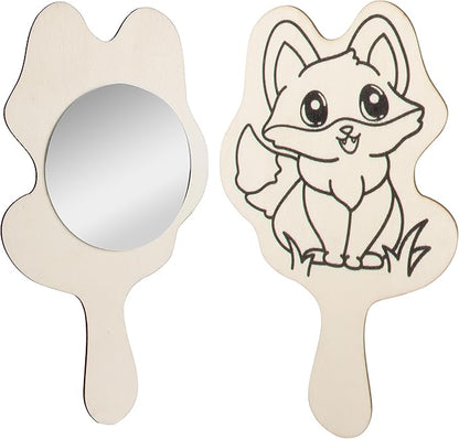 Paint Your Own Mirror Kids Party Craft Kits(12 Forest Friends Wood Mirrors w Paints)-Each Kit Has its Own Brush, Paint, & Project-Fun, Unique Birthday Favors, Valentines Classroom School Activity Gift