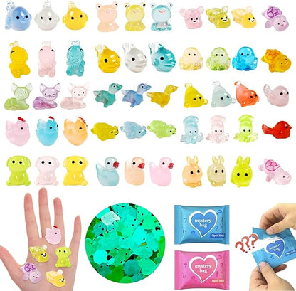 100 Pcs Blind Bags Mystery Mini Resin Animals Glow in the Dark Figurines, Mini Figures Mystery Bag for DIY Crafts, Fairy Garden Decor, Dollhouse Accessories, Party Favors, for Kids