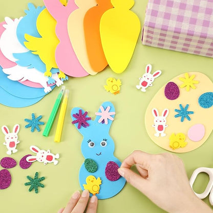 JULBEAR Easter Foam Crafts for Kids, 260 Pcs Foam Easter Foam Stickers Egg Rabbit Carrot Chick Arts and Crafts Kits, DIY Stickers Set for Kids Party Favors Supplies
