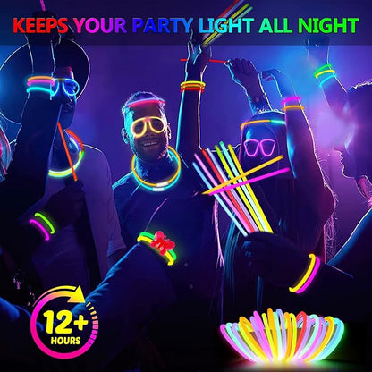 BUDI 467Pcs Glow Sticks Party Favors for Kids Adults 200 GlowStick Bulk 8 Colors 8 Inch & 267 Connectors for Glow in the dark Necklace Bracelets Glasses Party Supplies Light Up Toys Neon Accessories