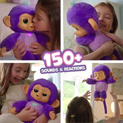 Fingerlings Care ‘n’ Cuddles Interactive Baby Monkey, Sunny (Purple), Toys for 3 Year Olds, 150+ Sounds and Reactions, Heart Lights Up