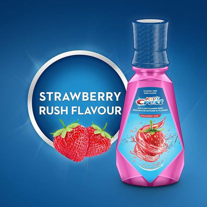 Crest Kid's Anti Cavity Fluoride Mouthwash, Alcohol Free, Strawberry Rush, 500 mL (16.9 fl oz), Pack of 4