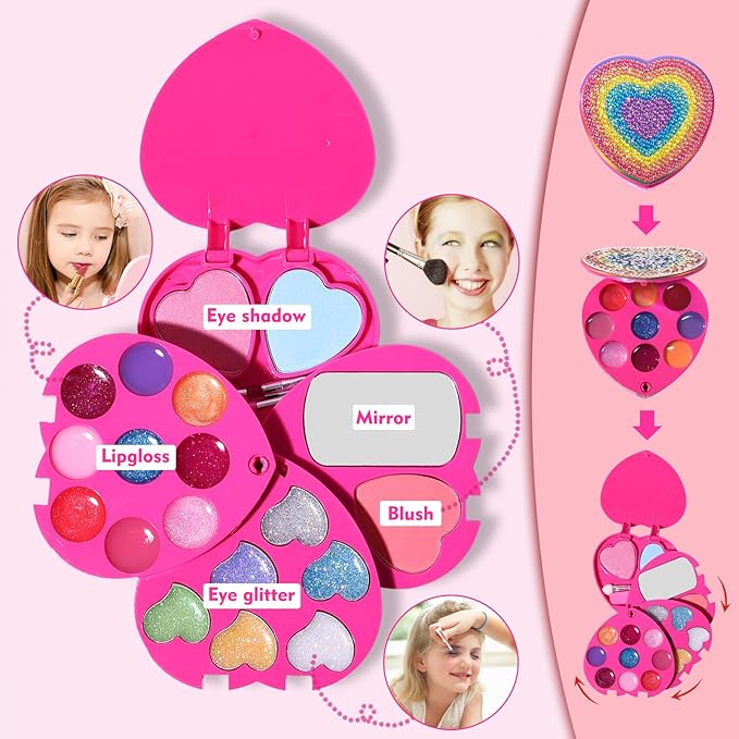 Heart Shape for Kids Makeup Kit, Real, Non Toxic, Washable Make Up for Girls Kids
