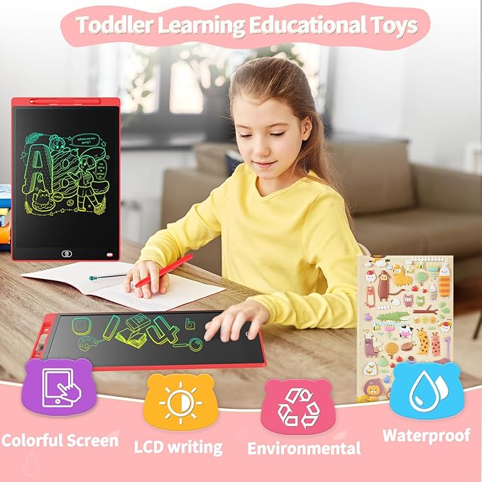 [2 Pieces] 10 Inch LCD Colorful Writing Graphic Tablet, Erasable Drawing Board, Kids Gift, Graphic Board for Games for 3 4 5 6 7 Years (Blue & Red)