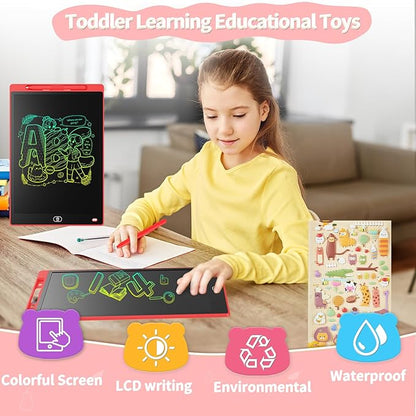 [2 Pieces] 10 Inch LCD Colorful Writing Graphic Tablet, Erasable Drawing Board, Kids Gift, Graphic Board for Games for 3 4 5 6 7 Years (Blue & Red)