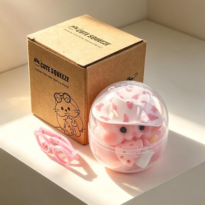 Handmade Taba Squishy Hamster Toy, Cute Squishy Hamster Fidget Toy, Realistic Hamster Toy, Soft Silicone Mochi Furry Toy, Stress Relief Gift for Adults & Kids, Sensory Anxiety Plushie (Pink)