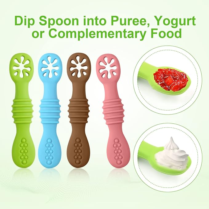 6pcs Silicone Baby Spoons, First Stage Toddler Utensils Baby Led Weaning Spoons BPA Free Baby Chew Spoon Training Spoon Set Toddler Self Feeding Utensils for Baby 6+ Months (6 Colors) Z20010