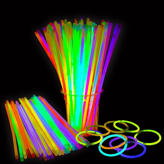 LOMIMOS 100PCS Spring Glow Sticks(8"),Glow in The Dark Party Supplies with Connectors,Bracelets and Necklaces for Kids Concert Wedding Birthday
