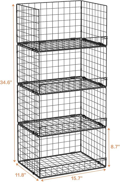 Yociyoga 4-Tier Stackable Closet Organizers and Storage Shelves, Clothes Shelf Organizer Basket Bins, Foldable Sweater Storage for Closet Organizer System, Black (Patent Pending)